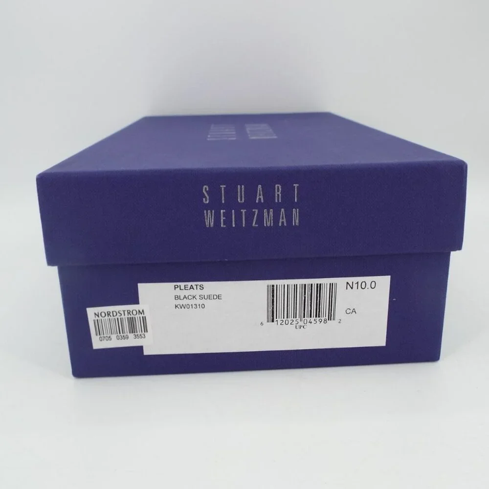 Stuart Weitzman Pleats Black Suede Wedge with Chain Bow Size 10N Narrow - Picture 14 of 16